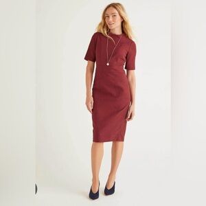 New NWT women BODEN Burgundy Louise Textured S/s Modest Sheath Dress Petite 4P